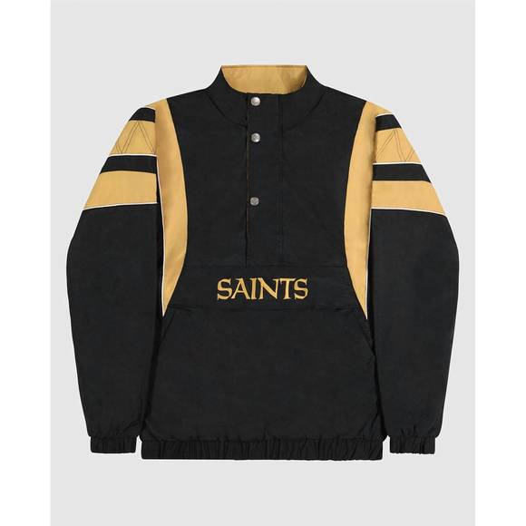 NEW STARTER men's new orleans saints pullover half-zip impact jacket in black